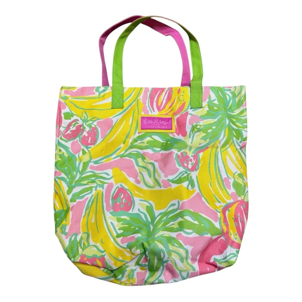 Lilly Pulitzer Pink and Yellow Tropical Tote - Picture 2 of 2